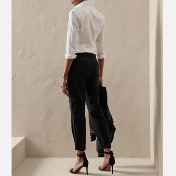 Banana Republic Black High Rise Belted Taper Utility Cargo Pants 18 PETITE $120 - Picture 2 of 10